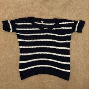 Striped Navy and White Knit Top